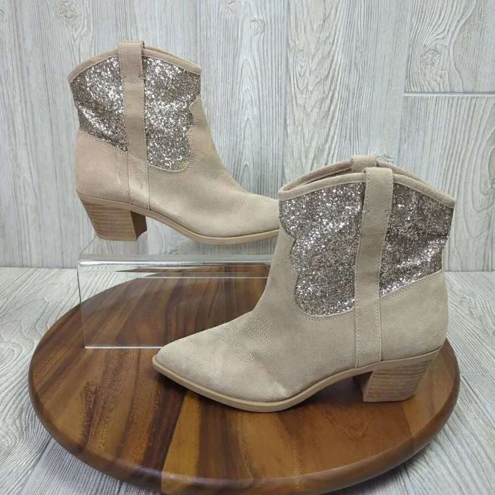NWOB Dolce Vita Shreya Glitter Suede Cowboy Suede & Synthetic Boots Size 8.5